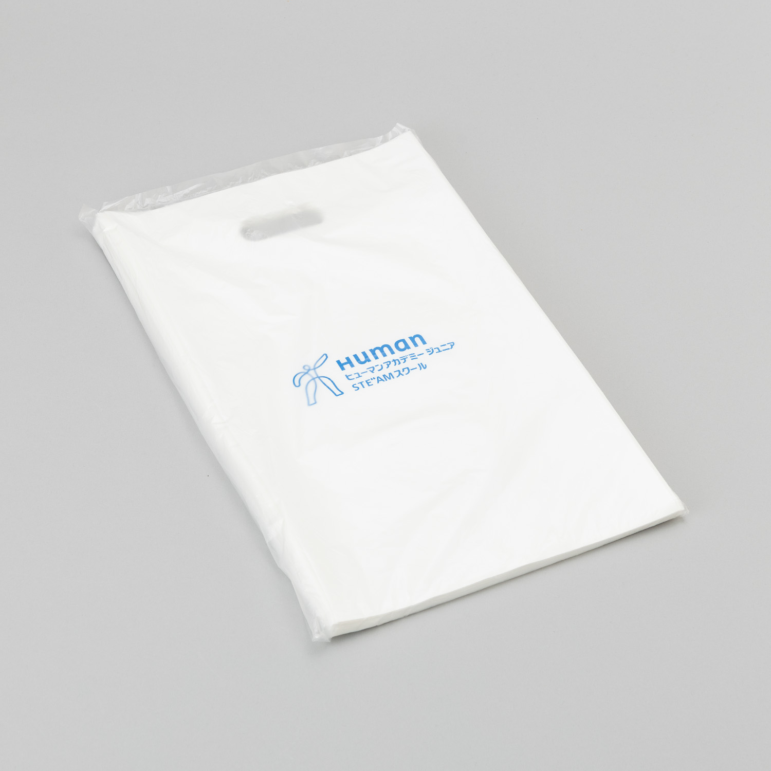 HAJ手提げビニールバッグ（白・青字）